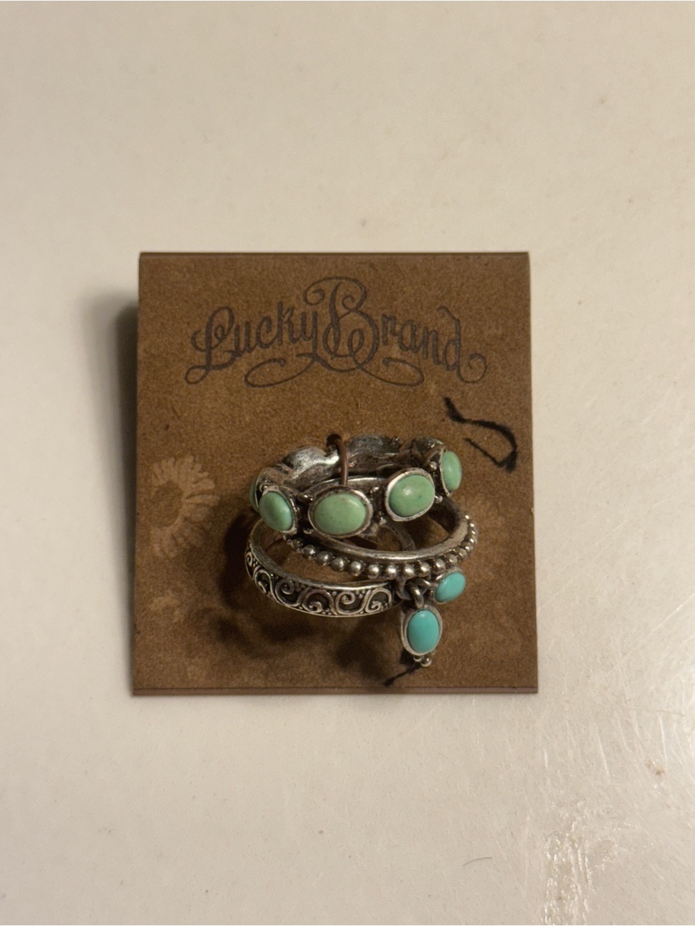 Lucky Brand Silver-Tone Ring Stack with Mint and Turquoise Stones